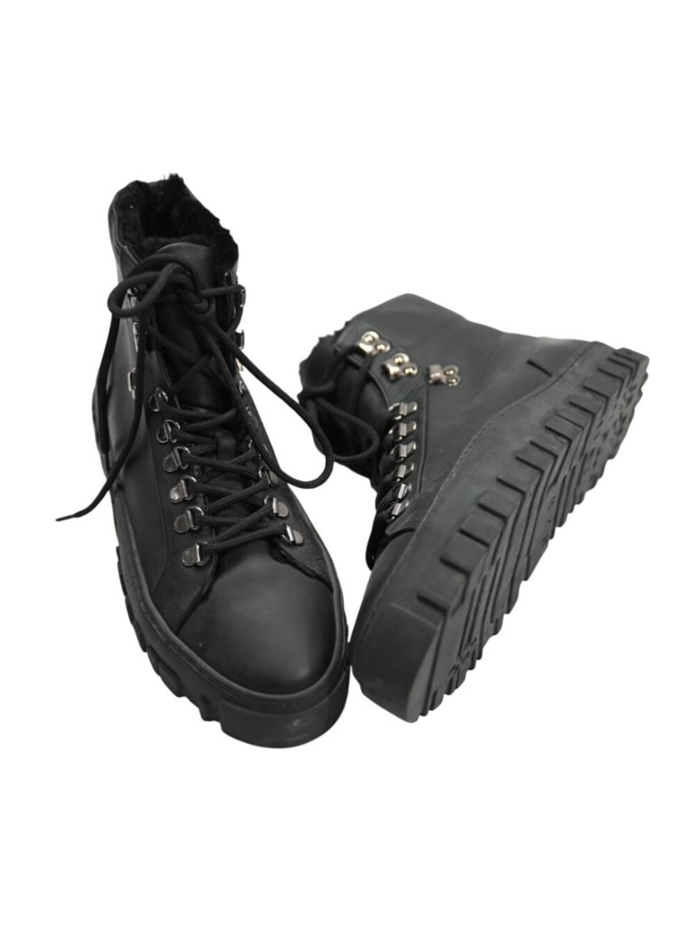 Holzweiler Leather Combat Boots With Shearling Lining 10769 in Black